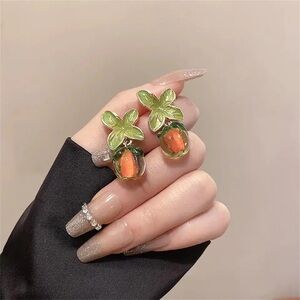 Persimmon Glass Earrings 925 Sterling Silver